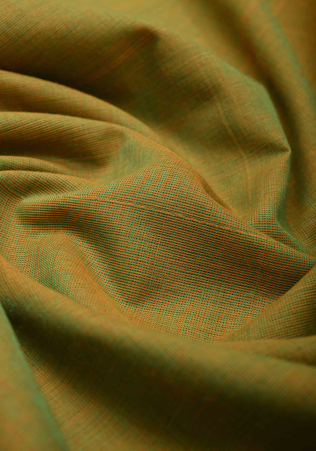 Green Dual tone Kanchi Cotton Saree with Gouri Ganesh Handpainting on Pallu, No Blouse Piece