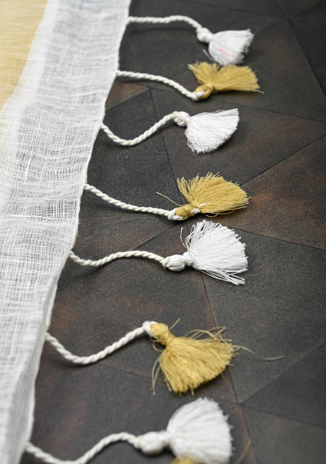 Gold and White Linen Saree with Vertical Tissue Stripes Design and Zari Border
