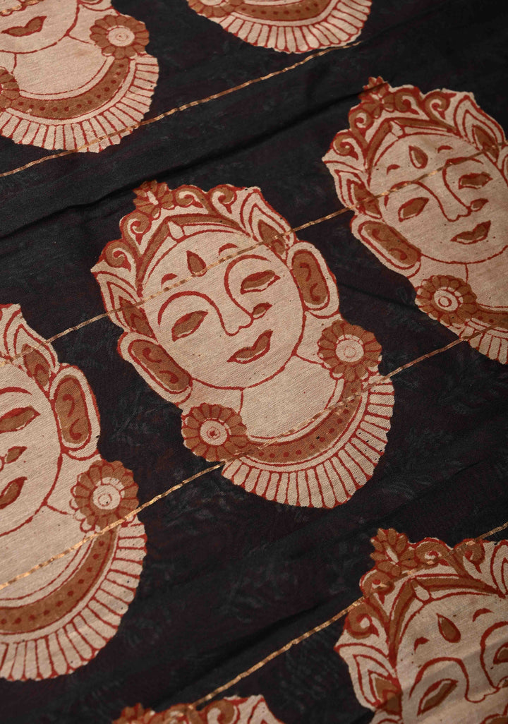Maroon Chanderi Cotton Silk Saree with Sanganeri Hand Block Print and Zari Border