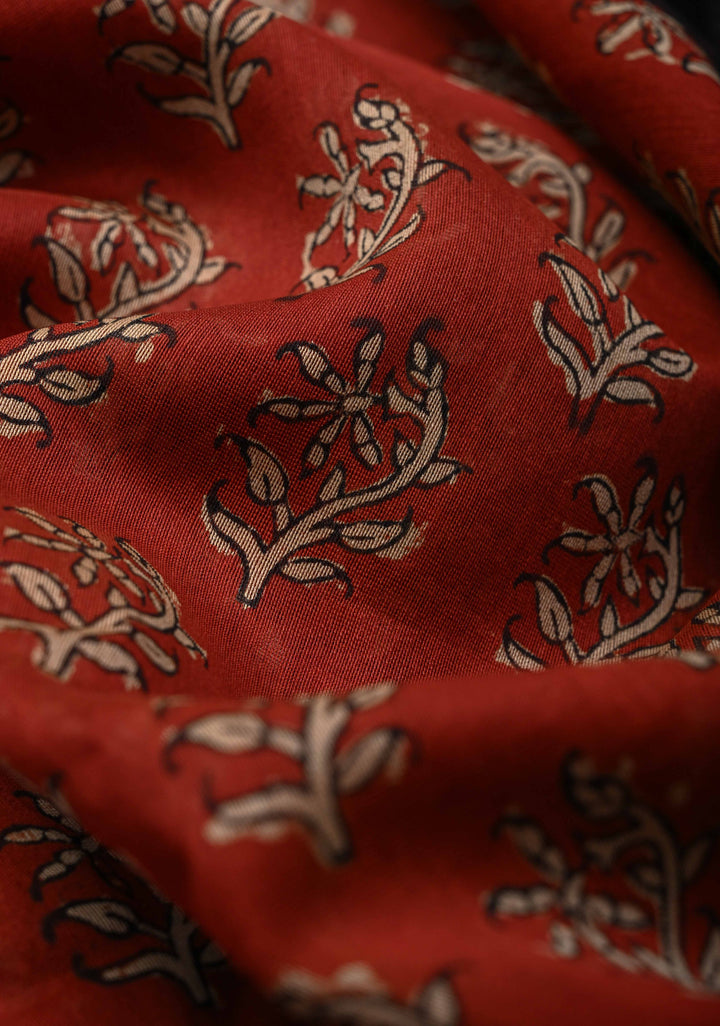 Maroon Chanderi Cotton Silk Saree with Sanganeri Hand Block Print and Zari Border