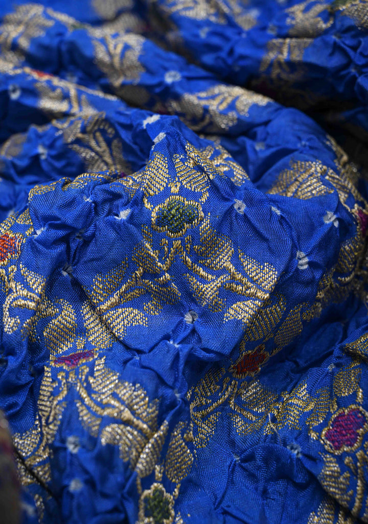 Dupatta:  Sapphire Blue Crushed Art Silk Dupatta with Bandhni Meenakari Jaal