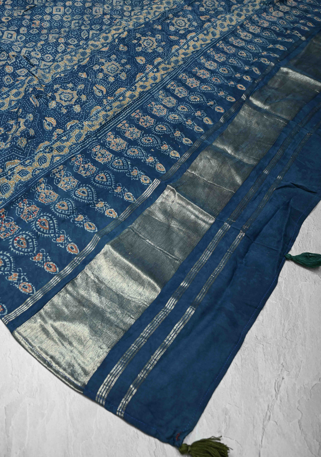 Dupatta:  Blue Ajrakh Hand Block Dupatta on Modal Silk