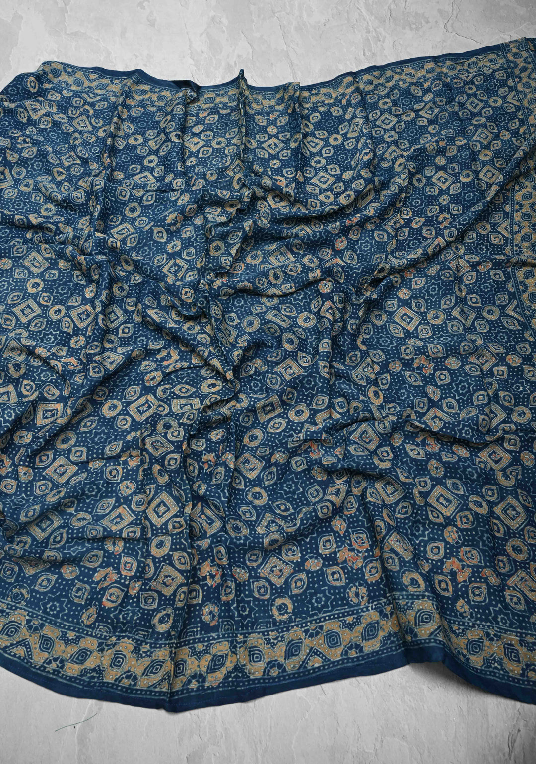 Dupatta:  Blue Ajrakh Hand Block Dupatta on Modal Silk