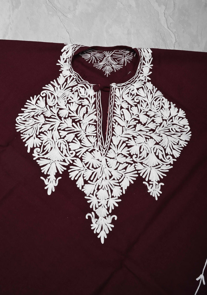 Vine Purple Polywool Poncho with Kashmiri Aari Design and Tassels - one size fits most
