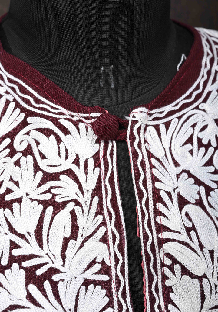Vine Purple Polywool Poncho with Kashmiri Aari Design and Tassels - one size fits most