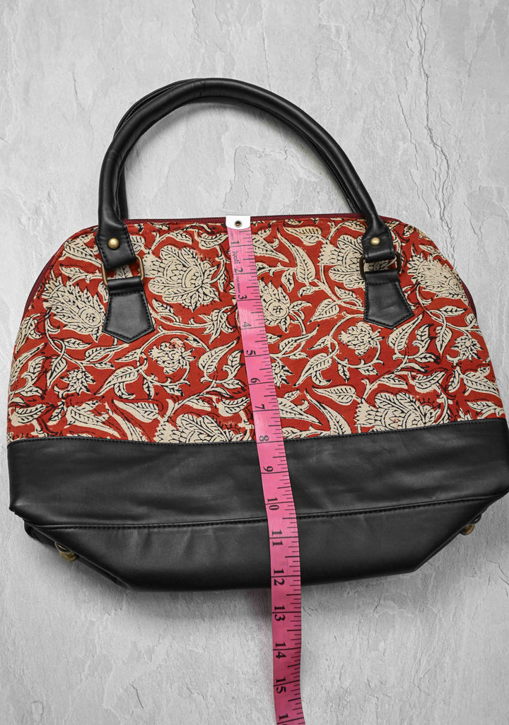 Red Tote Bag with Sanganeri Hand Block Print | SHOBITAM
