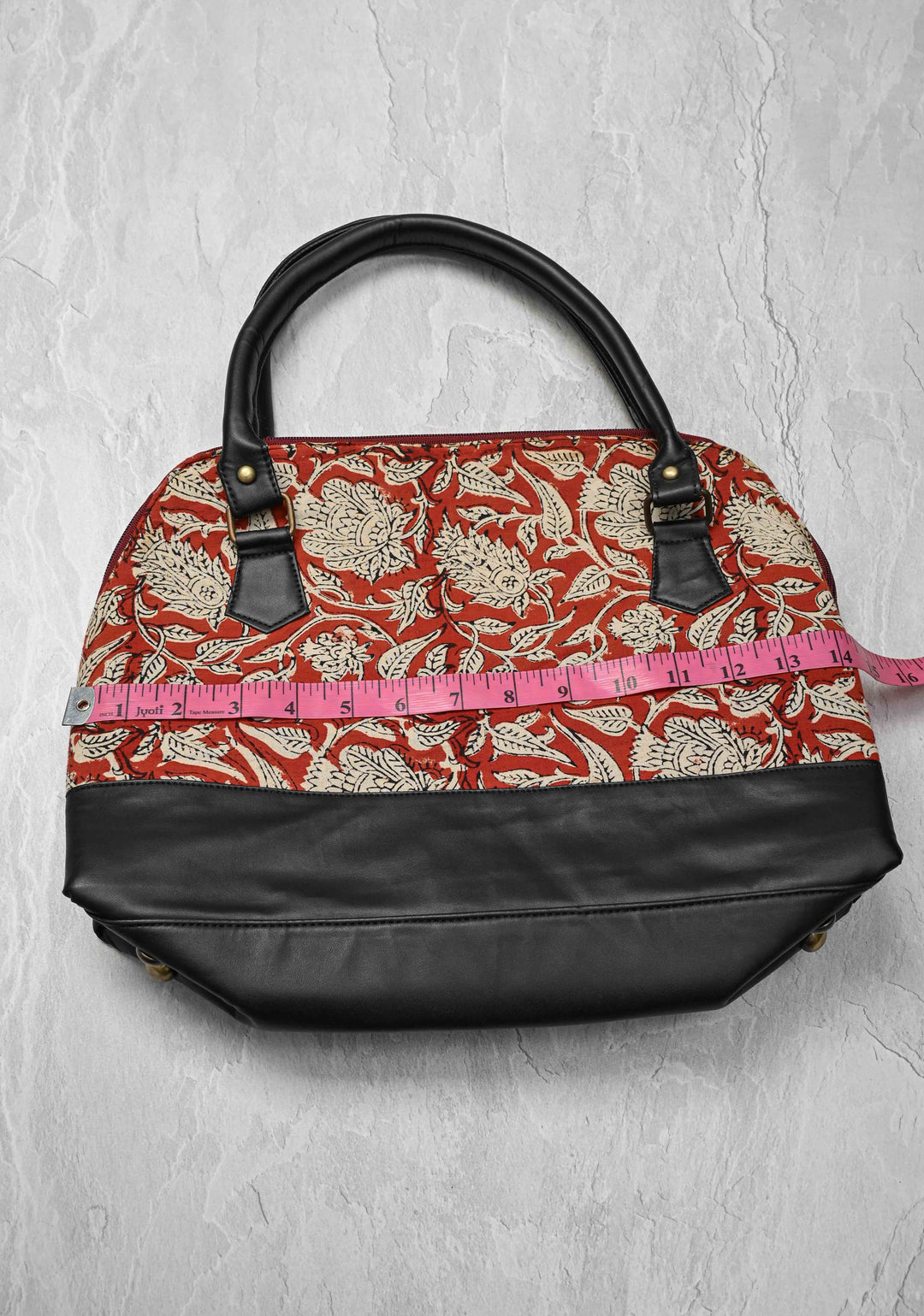 Red Tote Bag with Sanganeri Hand Block Print | SHOBITAM