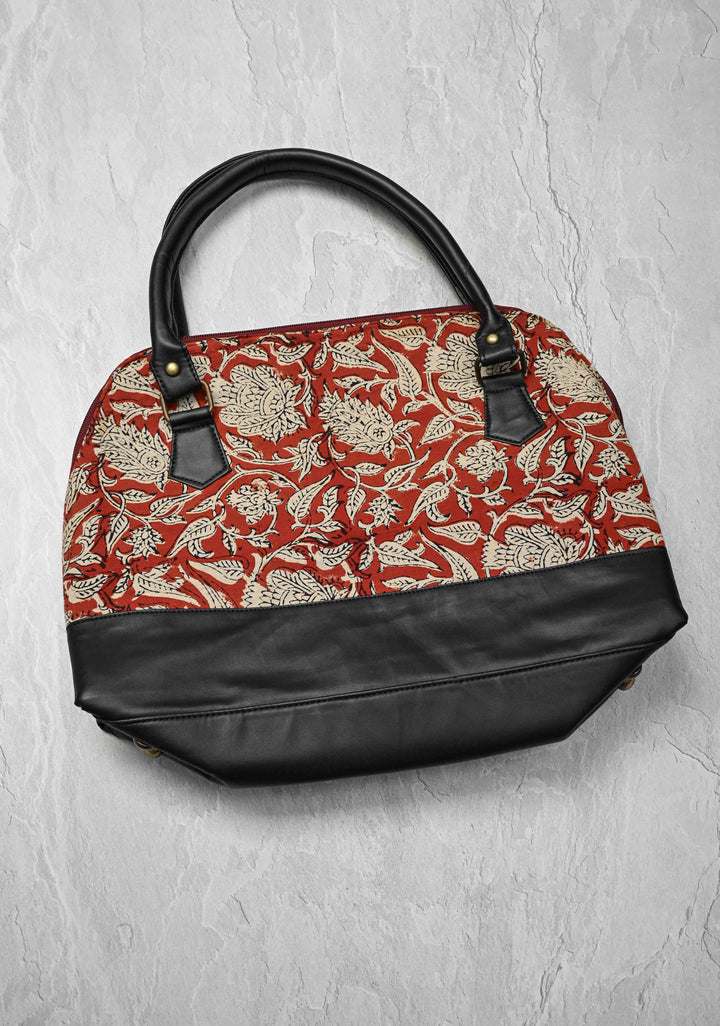 Red Tote Bag with Sanganeri Hand Block Print | SHOBITAM