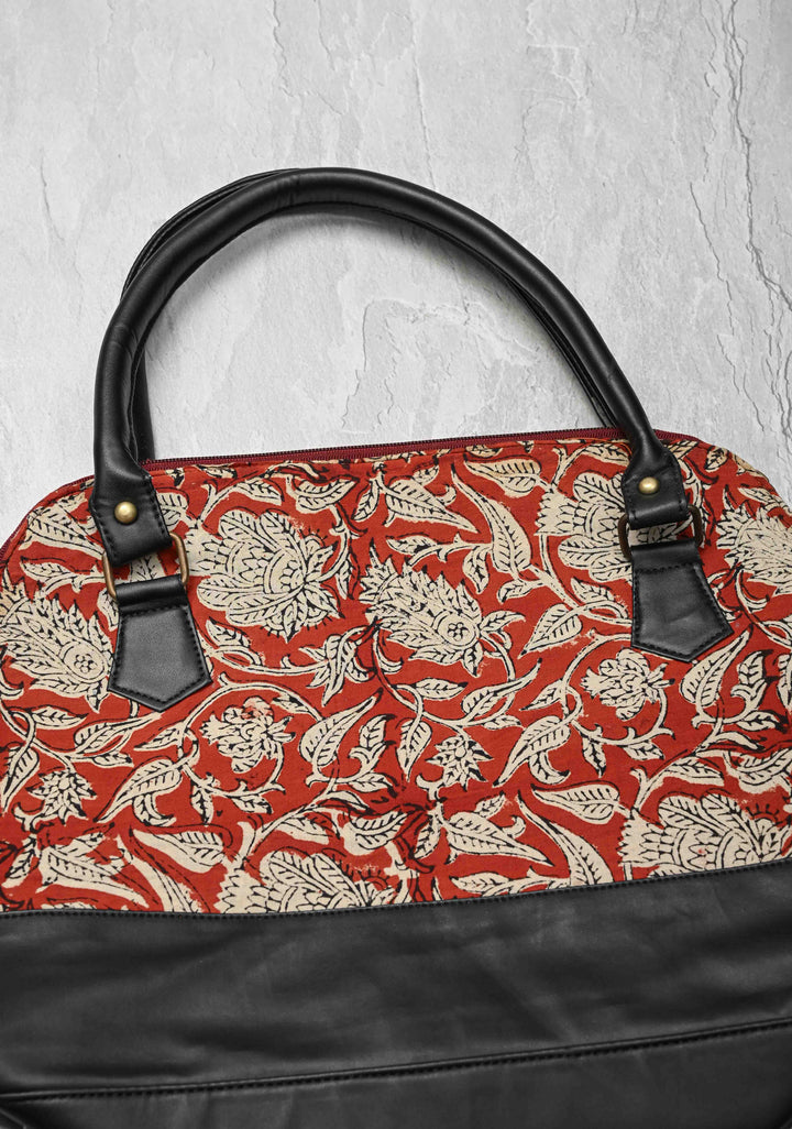 Red Tote Bag with Sanganeri Hand Block Print | SHOBITAM