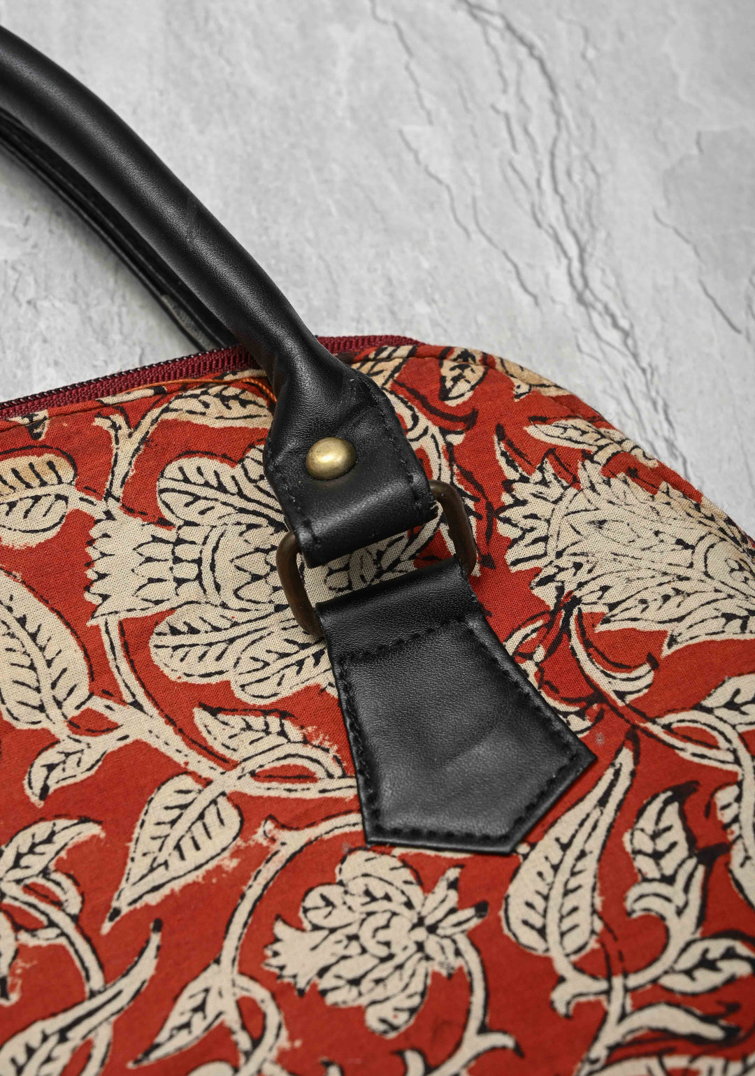 Red Tote Bag with Sanganeri Hand Block Print | SHOBITAM