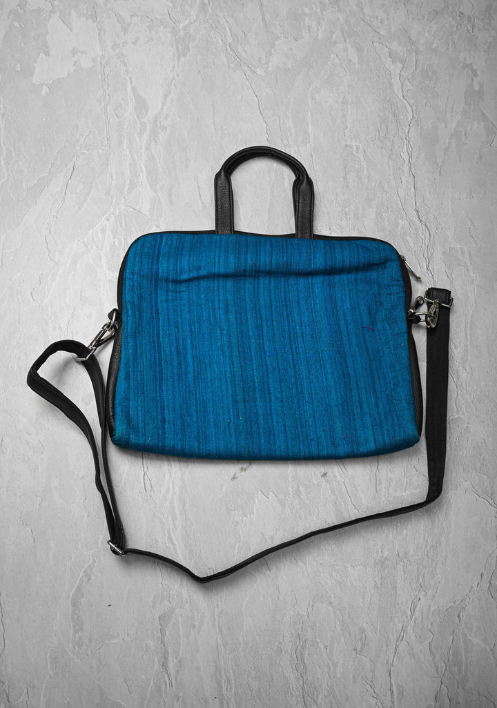 Blue Handcrafted Laptop Bag with Tree of Life Madhubani Handpainting