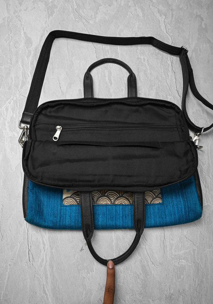 Blue Handcrafted Laptop Bag with Tree of Life Madhubani Handpainting