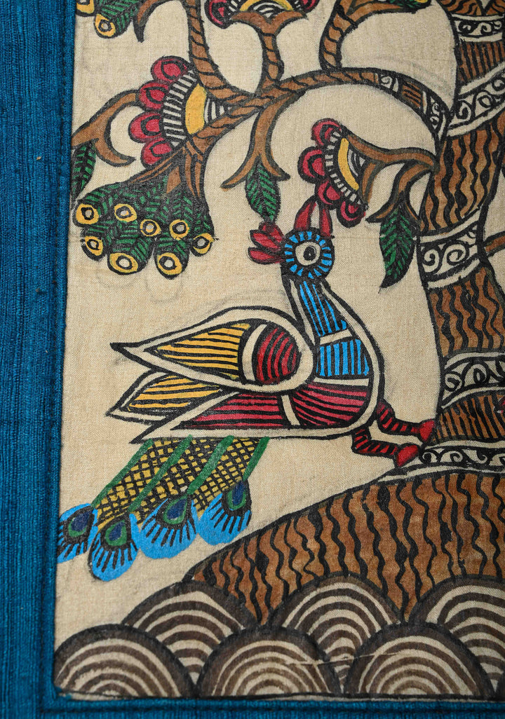 Blue Handcrafted Laptop Bag with Tree of Life Madhubani Handpainting