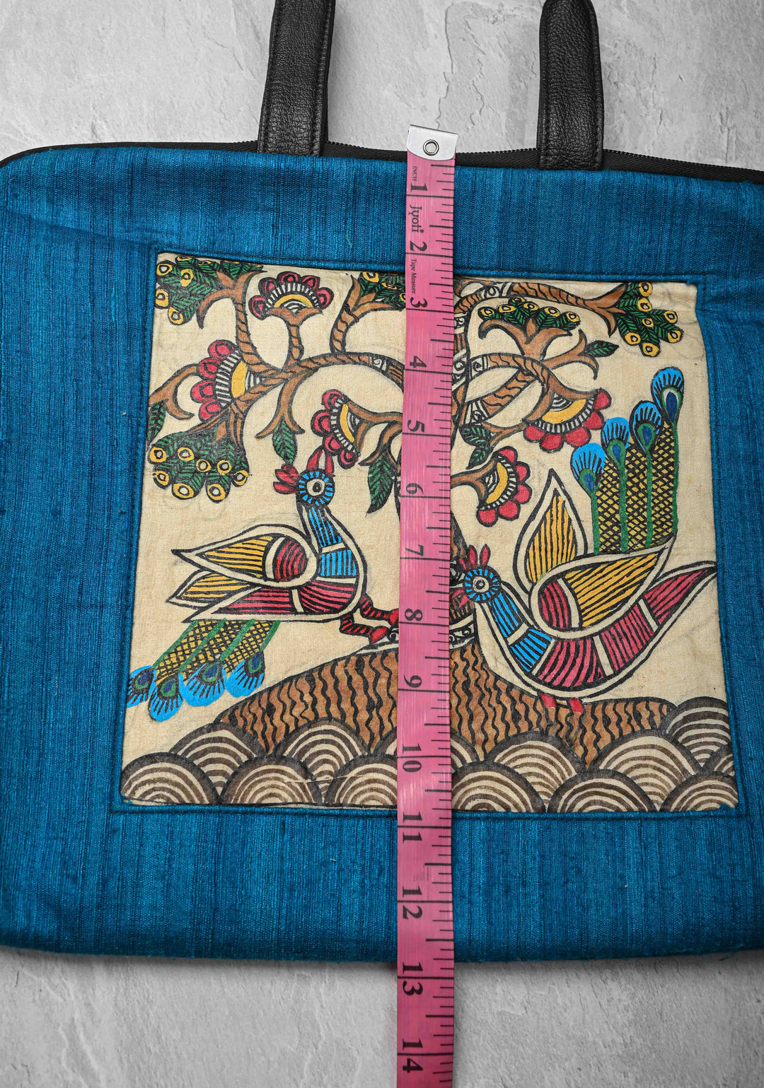 Blue Handcrafted Laptop Bag with Tree of Life Madhubani Handpainting