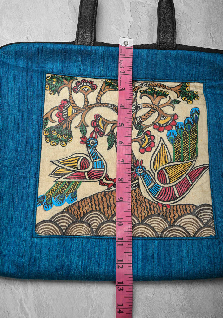Blue Handcrafted Laptop Bag with Tree of Life Madhubani Handpainting