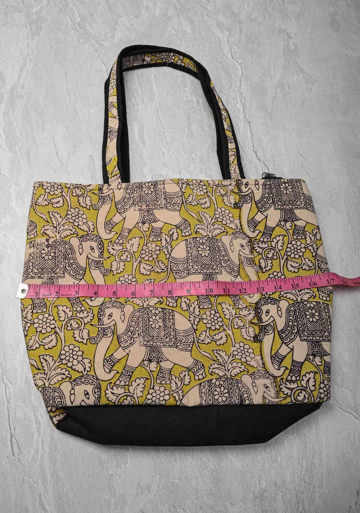 Yellow Ladies Handbag with Kalamkari Design