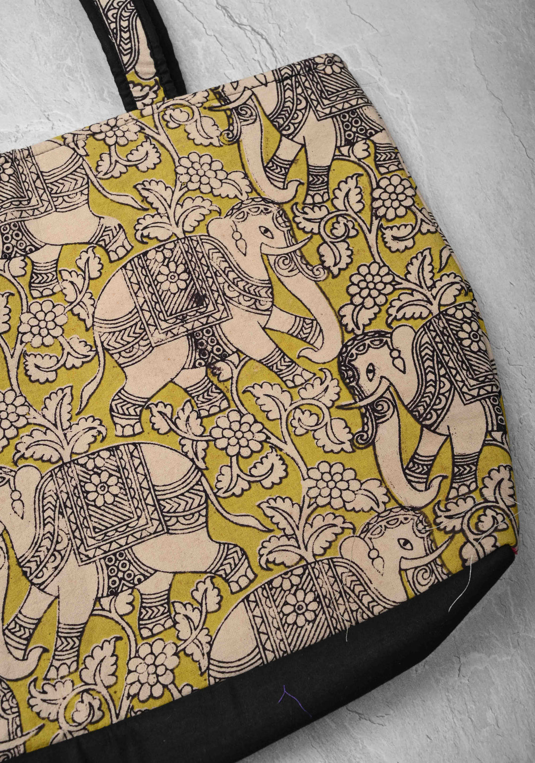 Yellow Ladies Handbag with Kalamkari Design