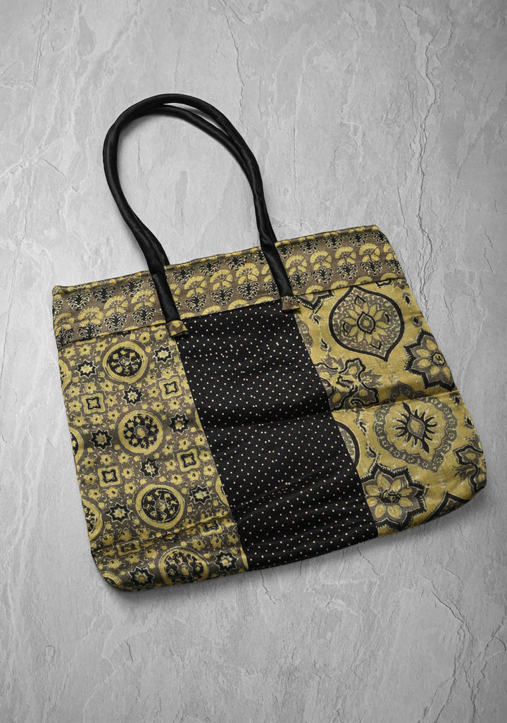 Ladies Tote Bag with Ajrakh Handblock Print on Modal silk