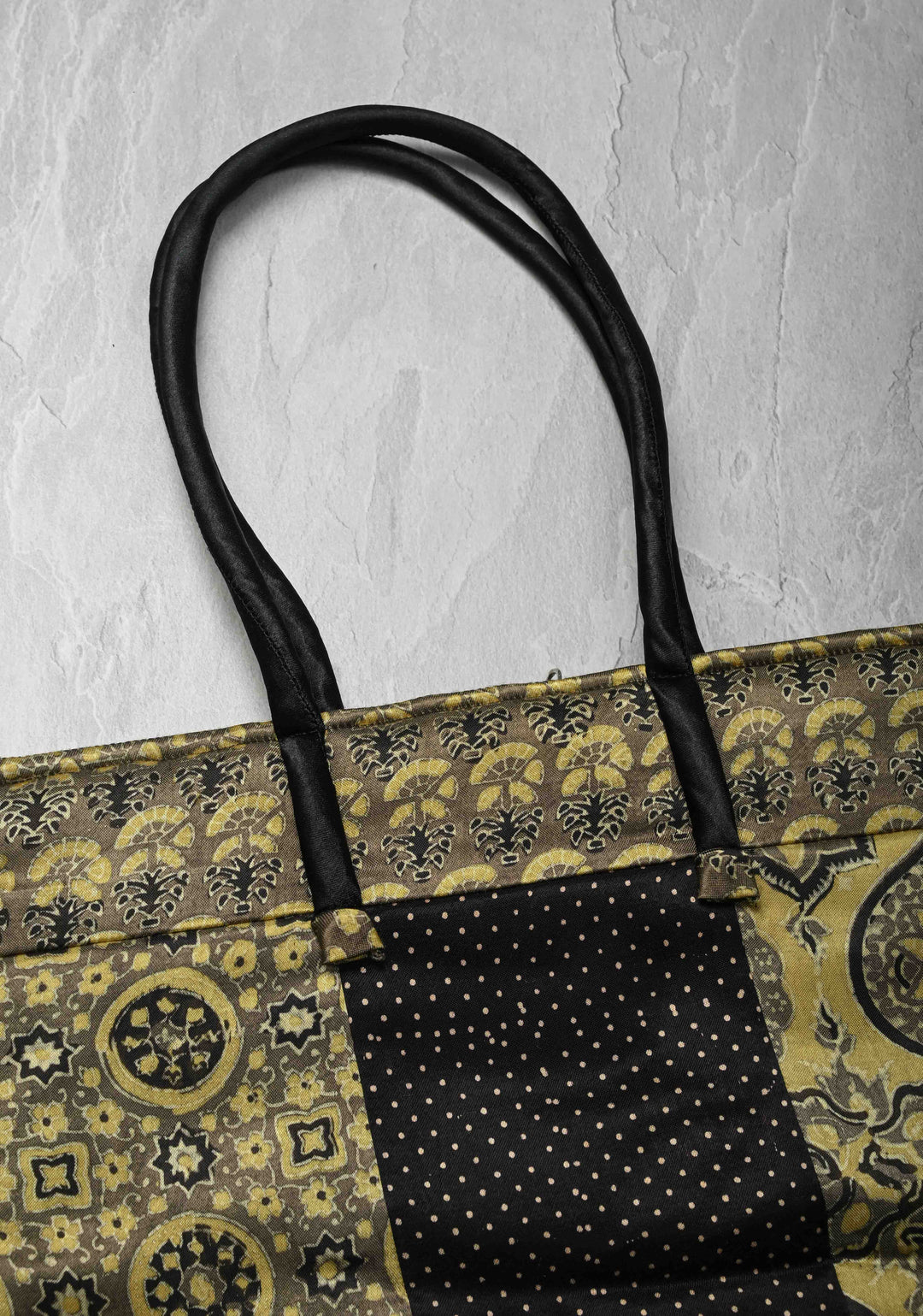 Ladies Tote Bag with Ajrakh Handblock Print on Modal silk