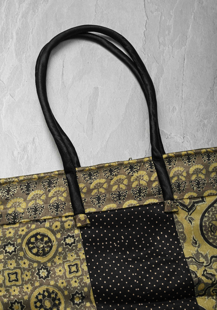 Ladies Tote Bag with Ajrakh Handblock Print on Modal silk