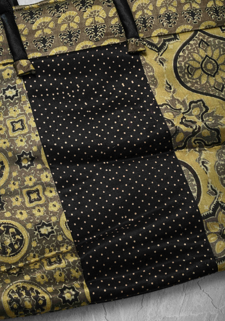 Ladies Tote Bag with Ajrakh Handblock Print on Modal silk