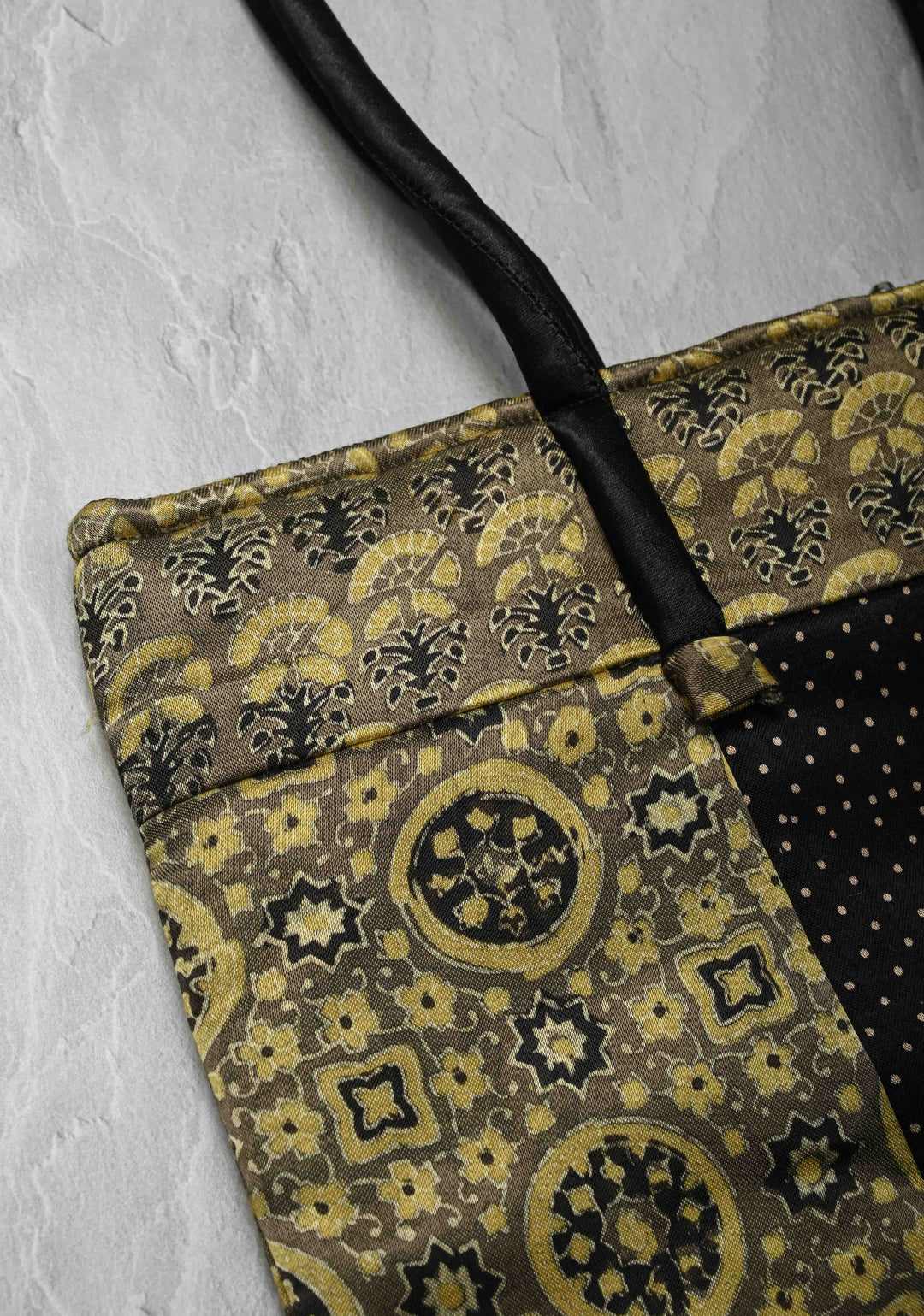 Ladies Tote Bag with Ajrakh Handblock Print on Modal silk