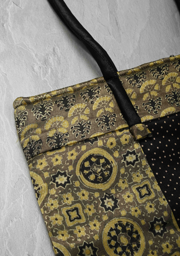 Ladies Tote Bag with Ajrakh Handblock Print on Modal silk