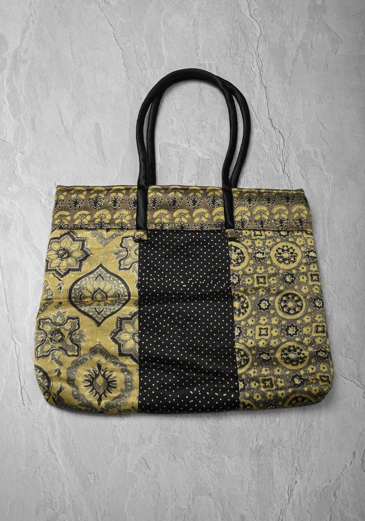 Ladies Tote Bag with Ajrakh Handblock Print on Modal silk