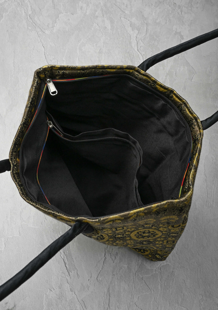 Ladies Tote Bag with Ajrakh Handblock Print on Modal silk