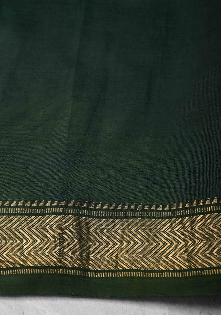 Green Hand Block Print on Viscose Saree with Zari border