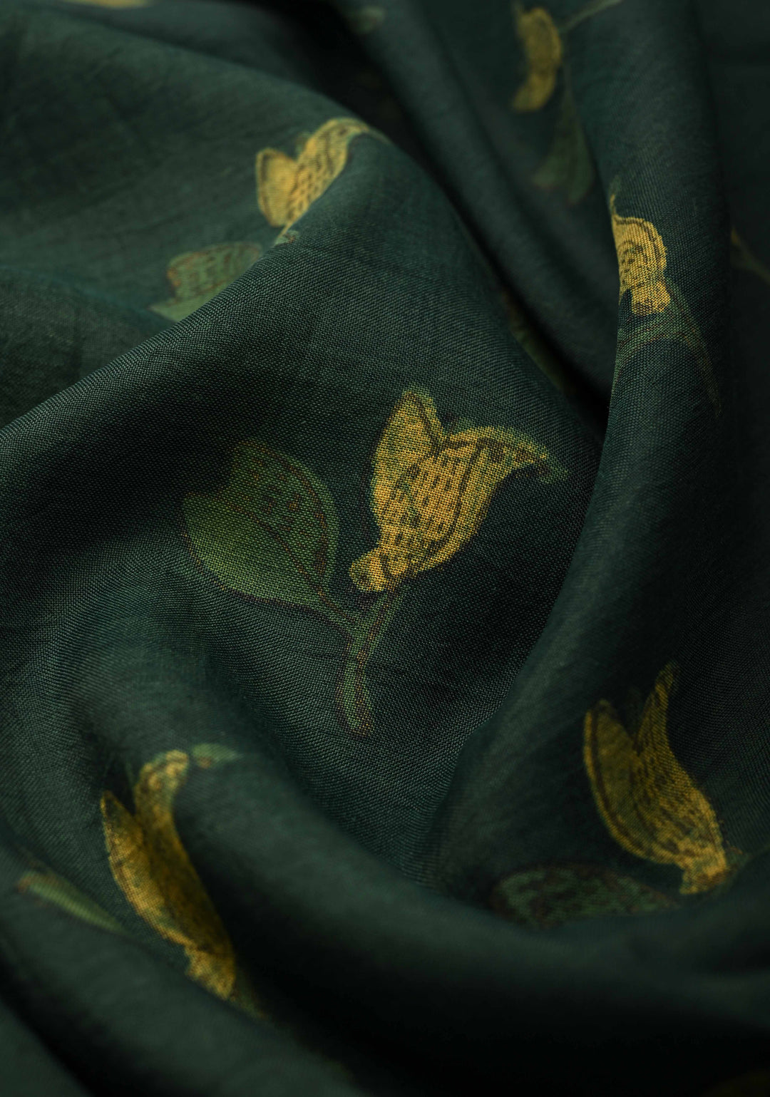 Green Hand Block Print on Viscose Saree with Zari border