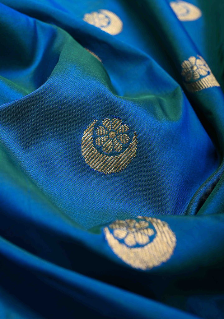 Blue Dual tone Banarasi Katan Silk Saree with Chand Tara Buttas and Zari Border | SILK MARK CERTIFIED