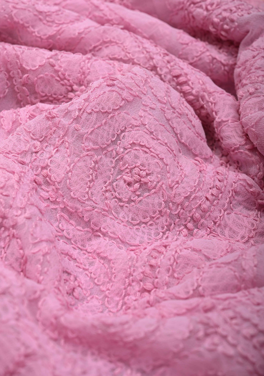 Baby Pink Full Jaal Hand Chikankari on Georgette Saree with Fusion Kanjivaram Border