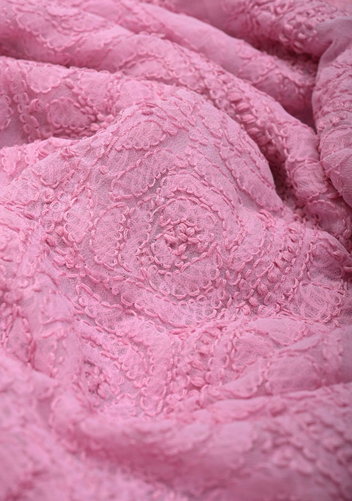Baby Pink Full Jaal Hand Chikankari on Georgette Saree with Fusion Kanjivaram Border