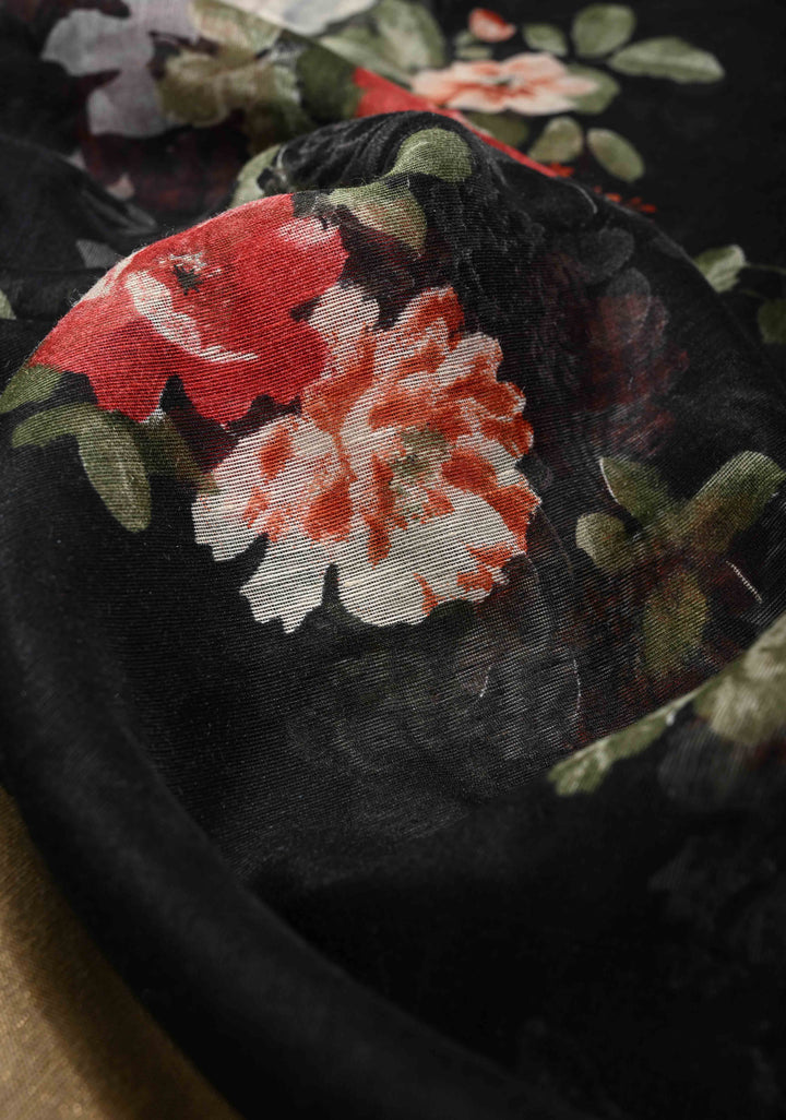 Black Digital prints on soft mercerized cotton with Zari Borders