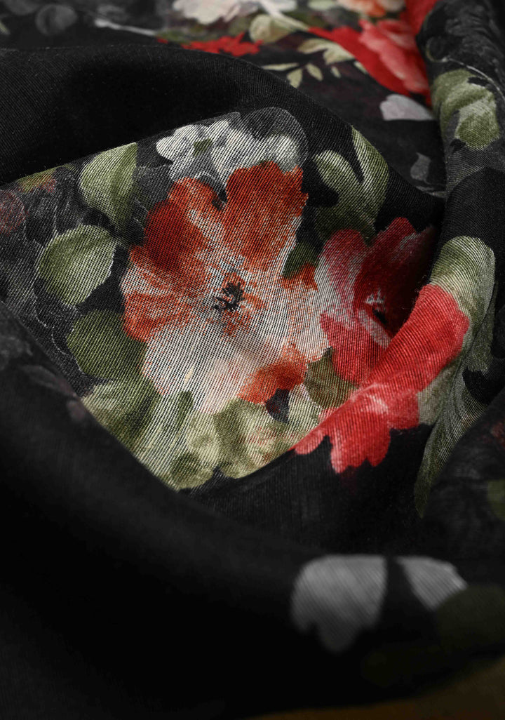 Black Digital prints on soft mercerized cotton with Zari Borders
