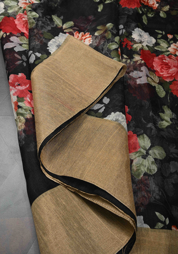 Black Digital prints on soft mercerized cotton with Zari Borders