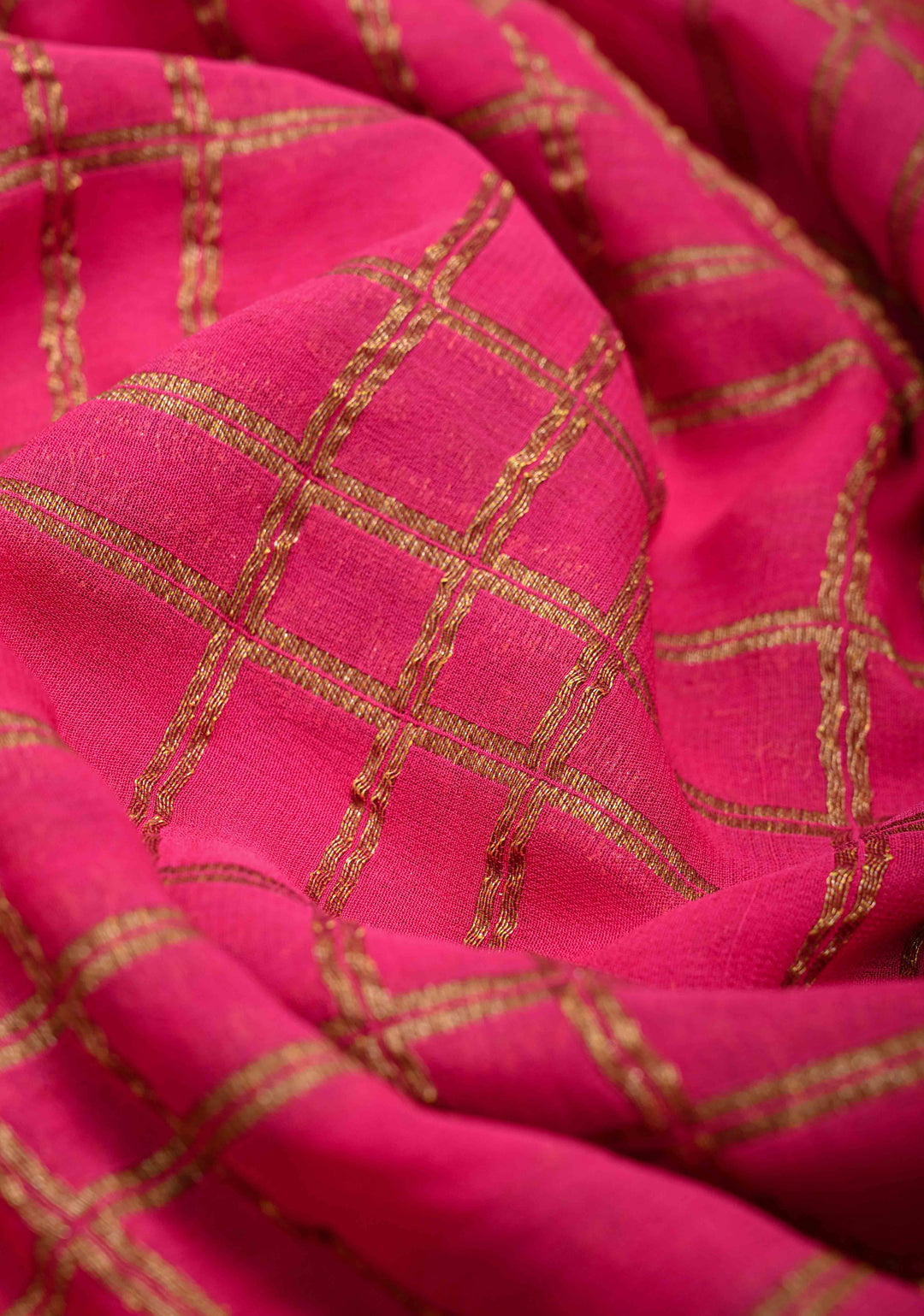 Pink Banarasi Georgette with Zari Checks on body and Contrast Dual shade Zari Border | SILK MARK CERTIFIED