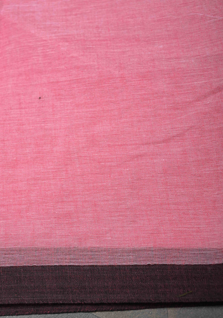 Pink Mulmul Cotton Saree with Long tassels, No Blouse Piece
