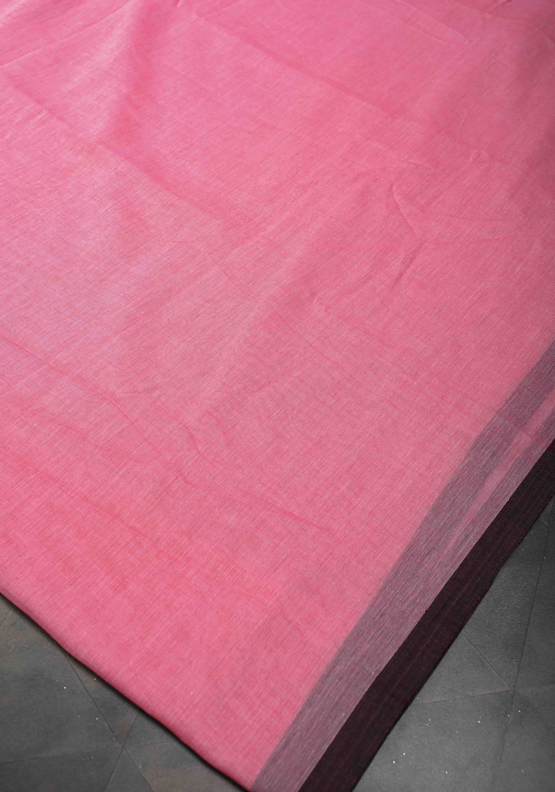 Pink Mulmul Cotton Saree with Long tassels, No Blouse Piece