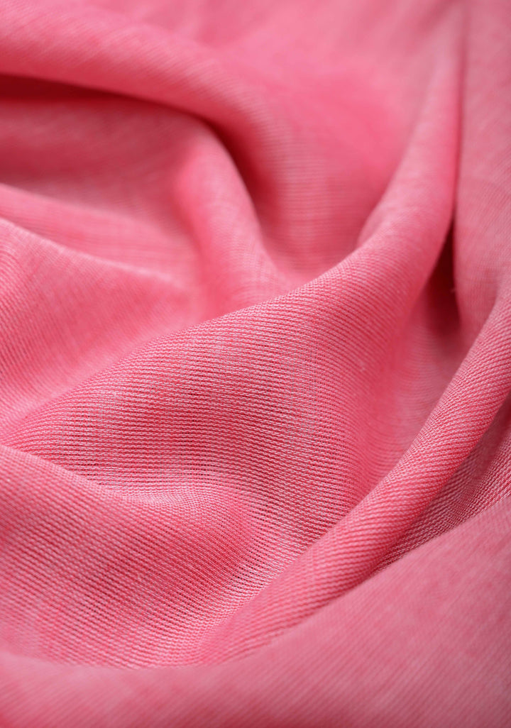 Pink Mulmul Cotton Saree with Long tassels, No Blouse Piece