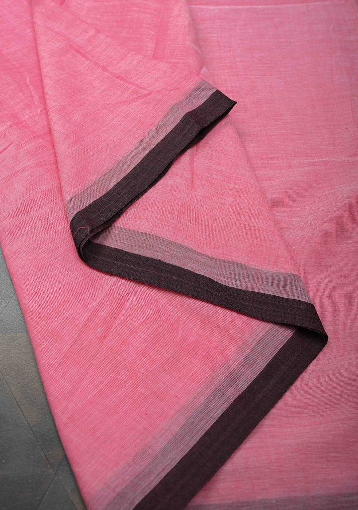 Pink Mulmul Cotton Saree with Long tassels, No Blouse Piece