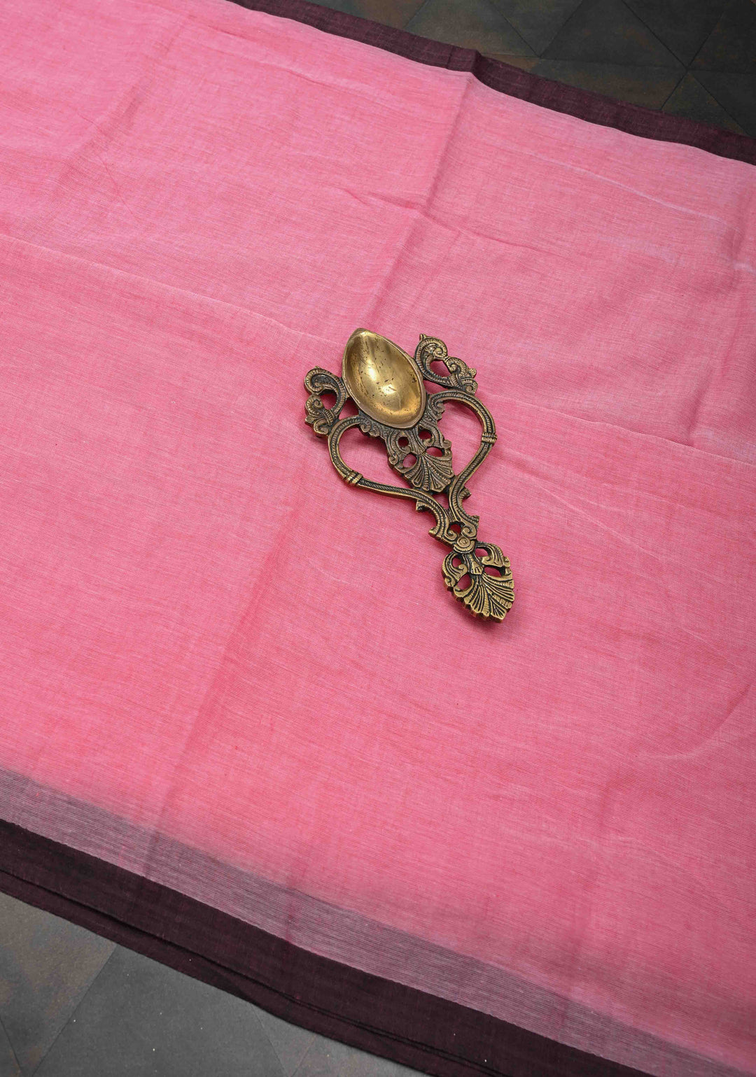 Pink Mulmul Cotton Saree with Long tassels, No Blouse Piece