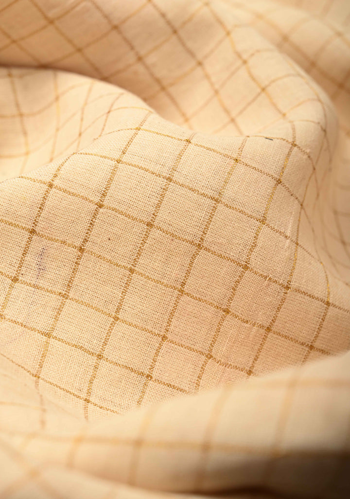Madurai Cotton Saree in Beige with Zari Checks and Ganga Jamuna borders, No Blouse Piece