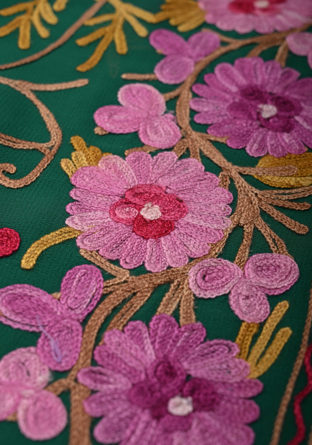 Green Kashmiri Aari Georgette Saree with Floral Embroidery