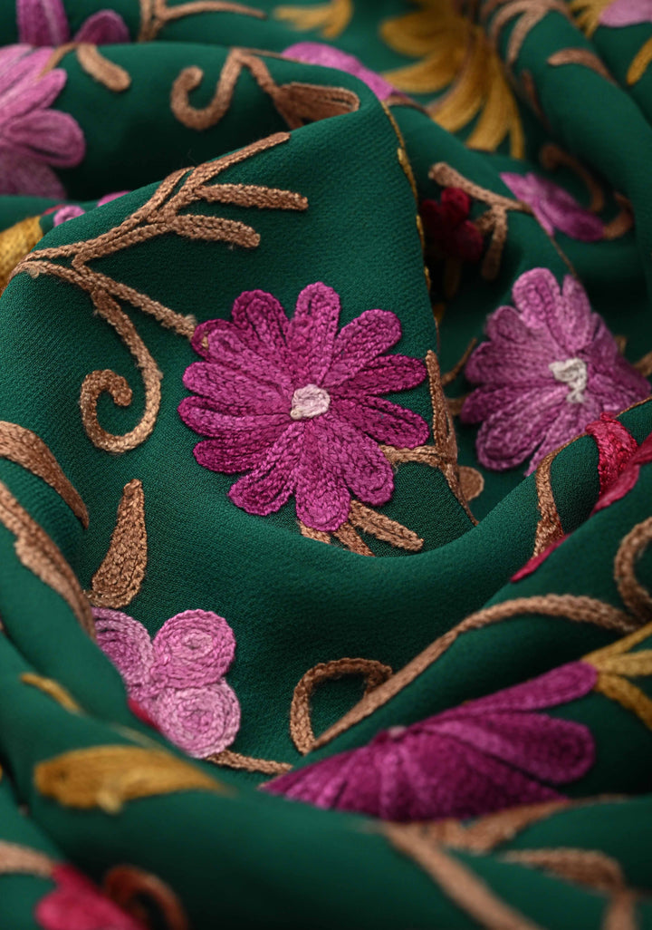 Green Kashmiri Aari Georgette Saree with Floral Embroidery