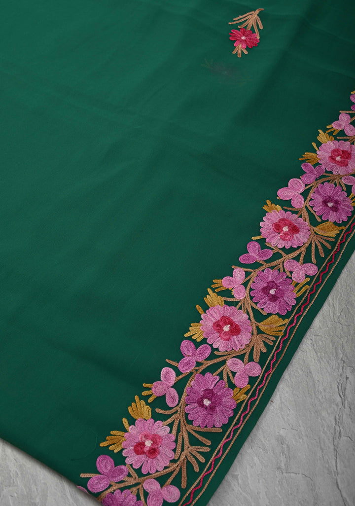 Green Kashmiri Aari Georgette Saree with Floral Embroidery