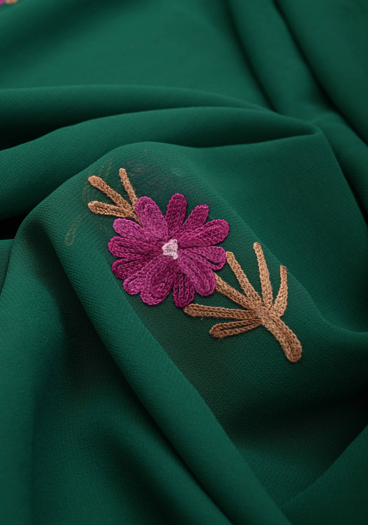 Green Kashmiri Aari Georgette Saree with Floral Embroidery