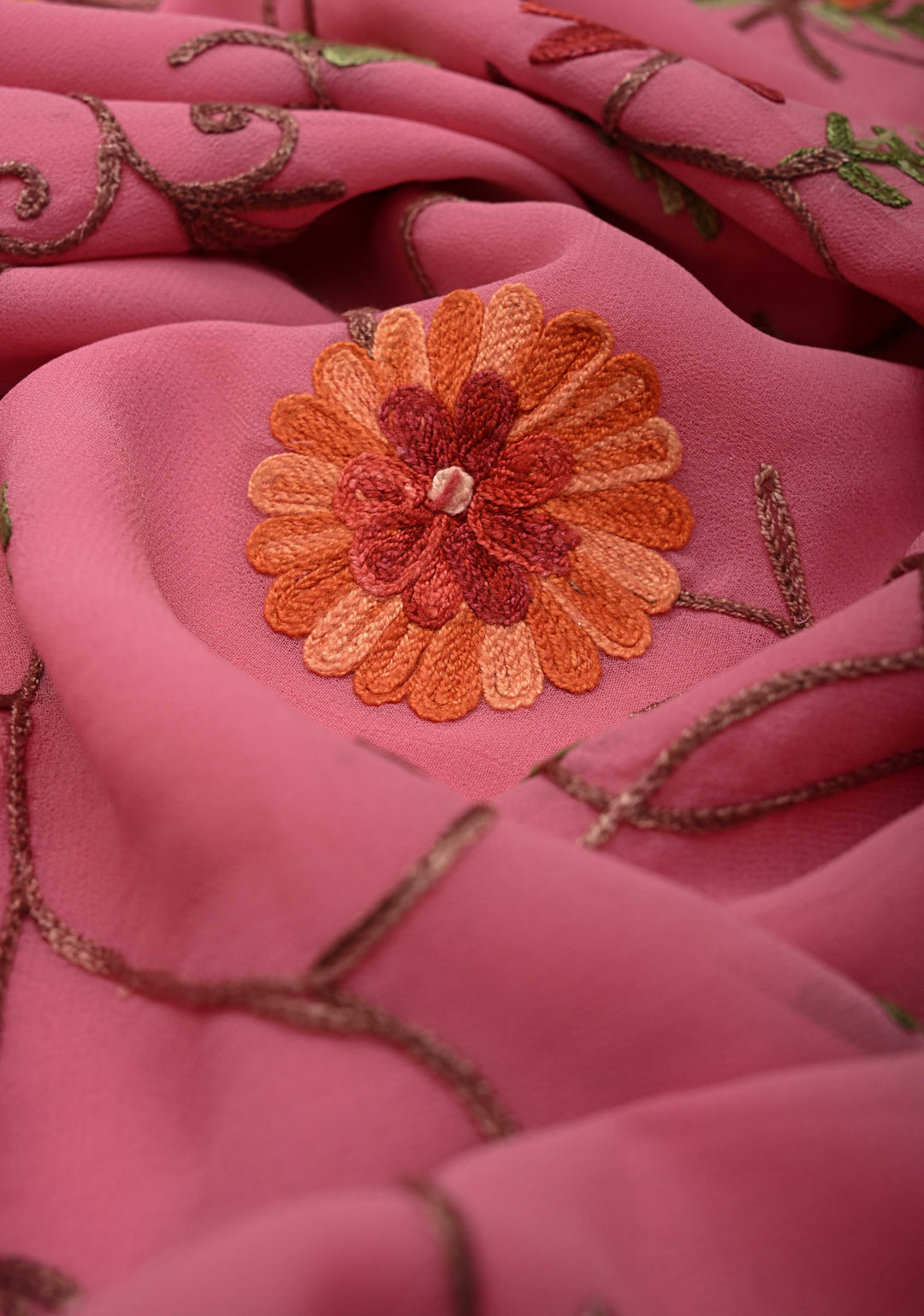 Pink Kashmiri Aari Georgette Saree with Floral Embroidery