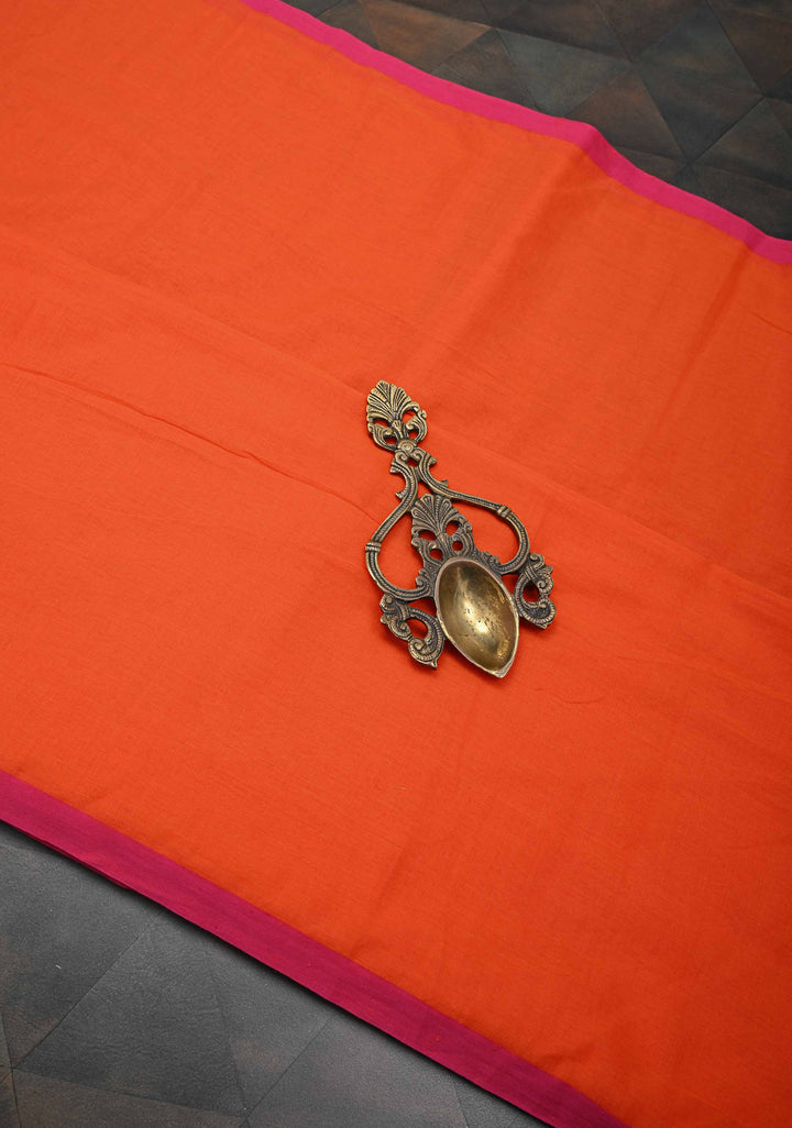 Fanta Orange Mulmul Cotton Saree with Long tassels